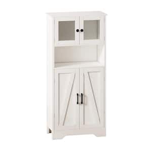 11.81 in. W x 23.62 in. D x 50.39 in. H White Four Door Storage Cabinet, Linen Cabinet with LED Light Open Storage Space