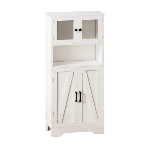 Tatayosi 11.81 in. W x 23.62 in. D x 50.39 in. H White Four Door Storage Cabinet, Linen Cabinet with LED Light Open Storage Space
