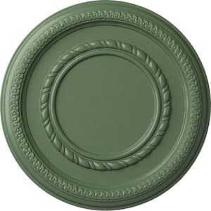 1-1/8" x 12-5/8" x 12-5/8" Polyurethane Federal Roped Small Ceiling Medallion, Hand-Painted Athenian Green