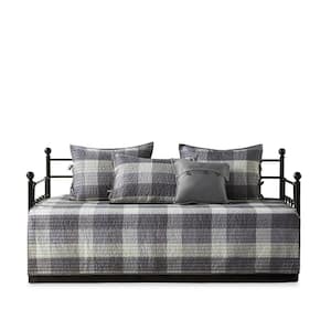 Pioneer 6-Piece Gray Plaid Reversible Microfiber Daybed Daybed Bedding Set