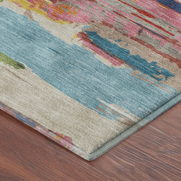 Mayfield Premium Machine Washable Abstract AMF2249 Denim 3 ft. x 5 ft. Area Rug