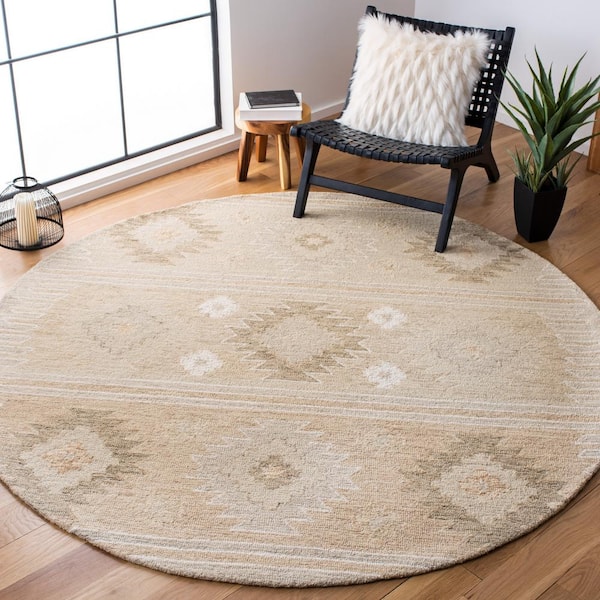 Capri Beige 7 ft. x 7 ft. Aztec Geometric Round Area Rug