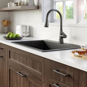 Black Quartz 33 in. 50/50 Double Bowl Composite Drop-in Kitchen Sink