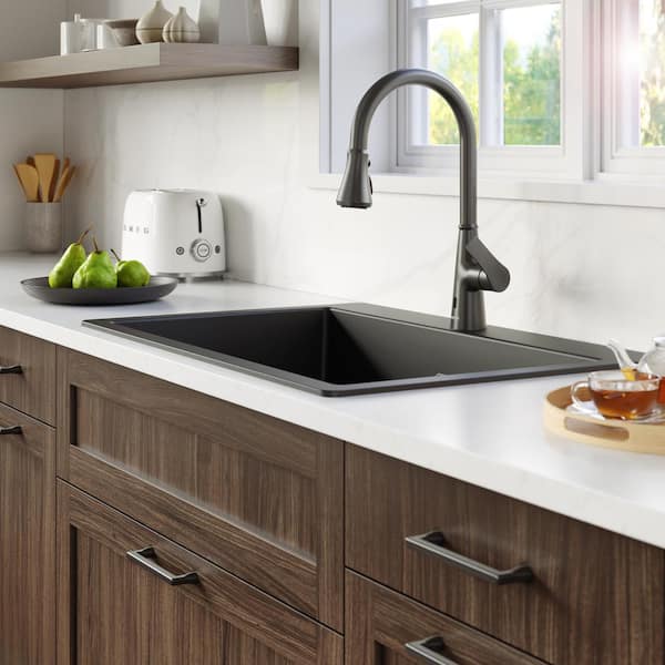 Black Quartz 33 in. 50/50 Double Bowl Composite Drop-in Kitchen Sink