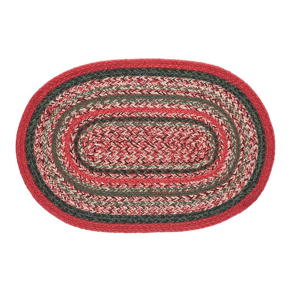 VHC Brands Forrester Indoor/Outdoor 13 in. x 19 in. Red Green Cream Oval PET Placemat