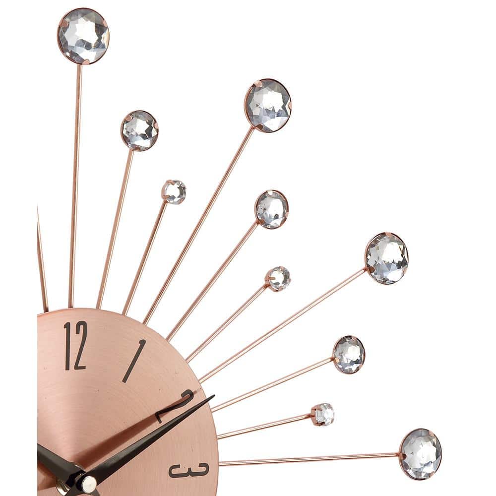 Copper Sunburst Wall Clock with Crystal Accents, 15"