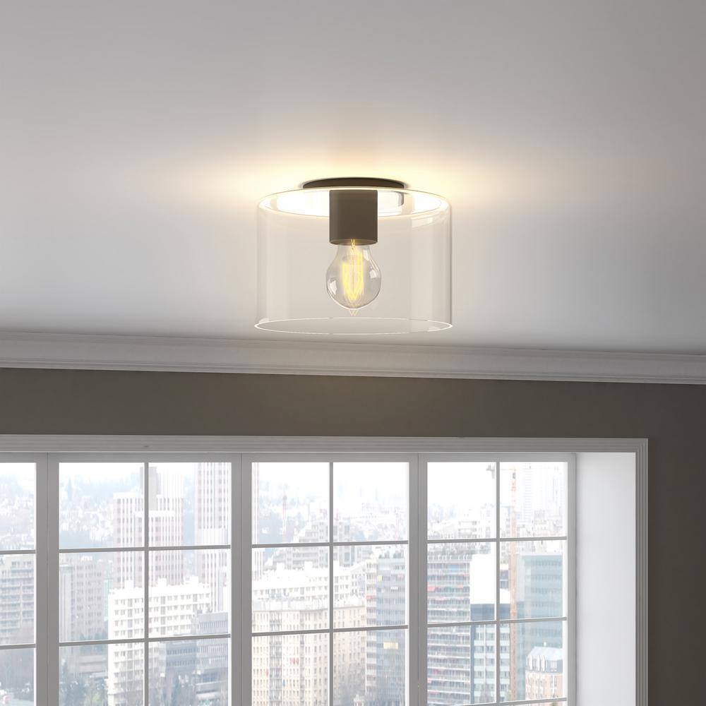 Matte Black and Glass Drum Ceiling Light