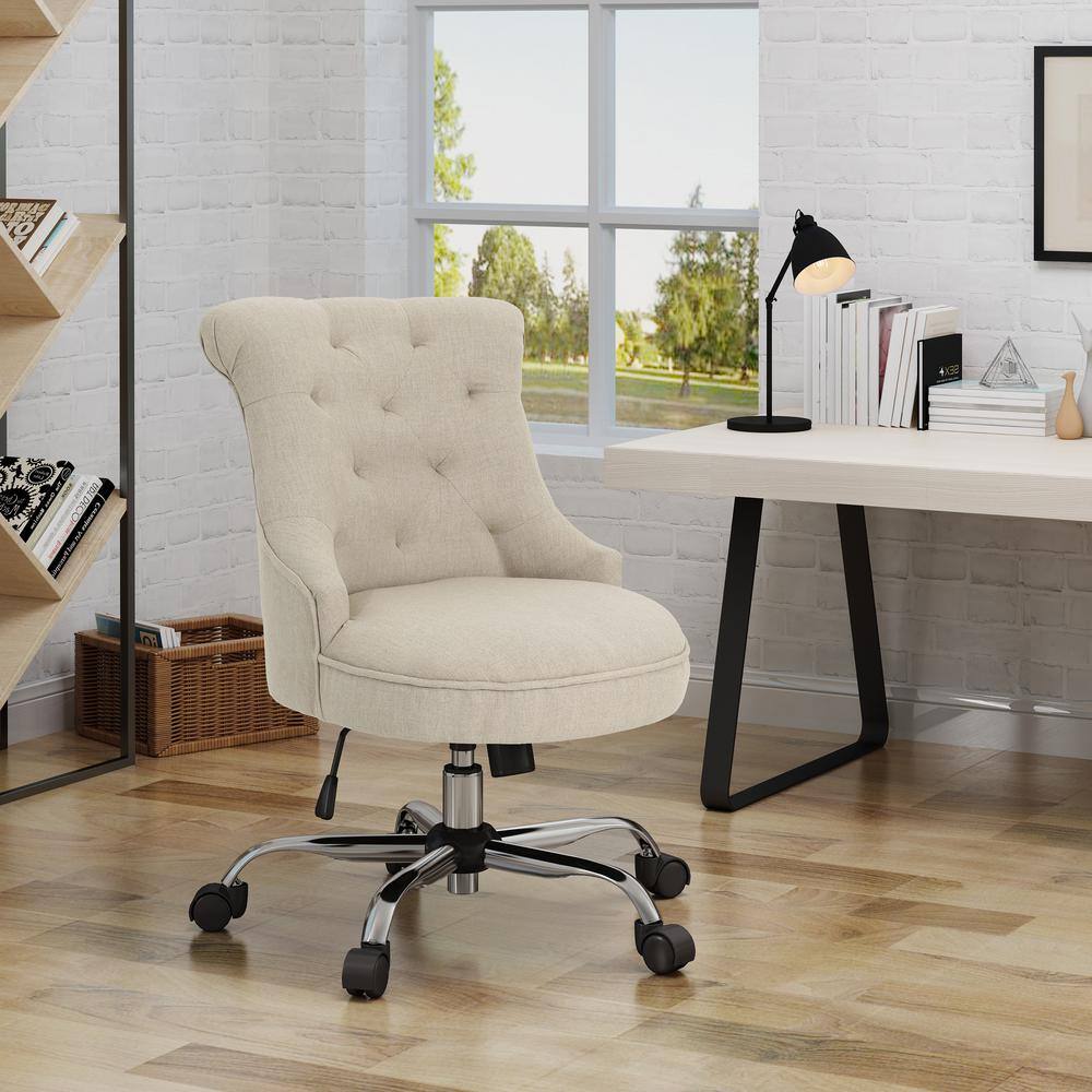 Light Brown Tufted Fabric Swivel Desk Chair with Chrome Base