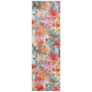 Lillian Blue/Orange 2 ft. x 7 ft. Abstract Floral Gradient Runner Rug