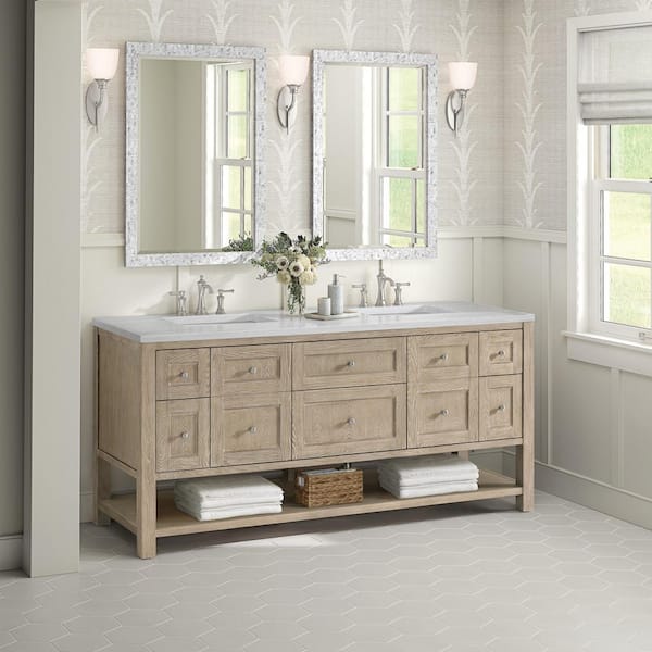 Breckenridge 72.0 in. W x 23.5 in. D x 34.18 in. H Bathroom Vanity in Whitewashed Oak with Arctic Fall Solid Surface Top
