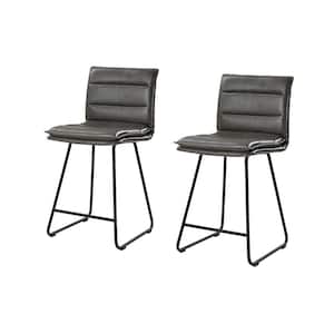 Gertrude Industrial Style Grey Faux Leather Bar and Counter Stool with 24 in. H Seat and Metal Base Set of 2