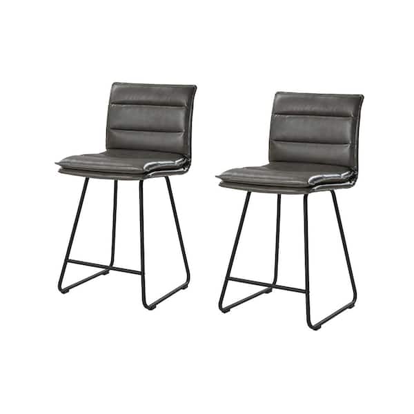 JAYDEN CREATION Gertrude Industrial Style Grey Faux Leather Bar and Counter Stool with 24 in. H Seat and Metal Base Set of 2