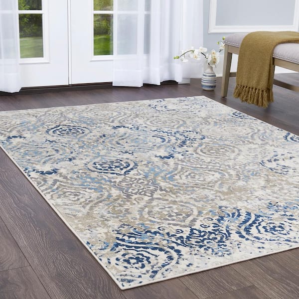 Melrose Audrey Ivory/Blue 6 ft. x 9 ft. Medallion Area Rug