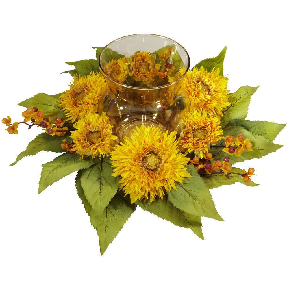 Sunflower Glow 12" Outdoor Glass Tabletop Candleholder