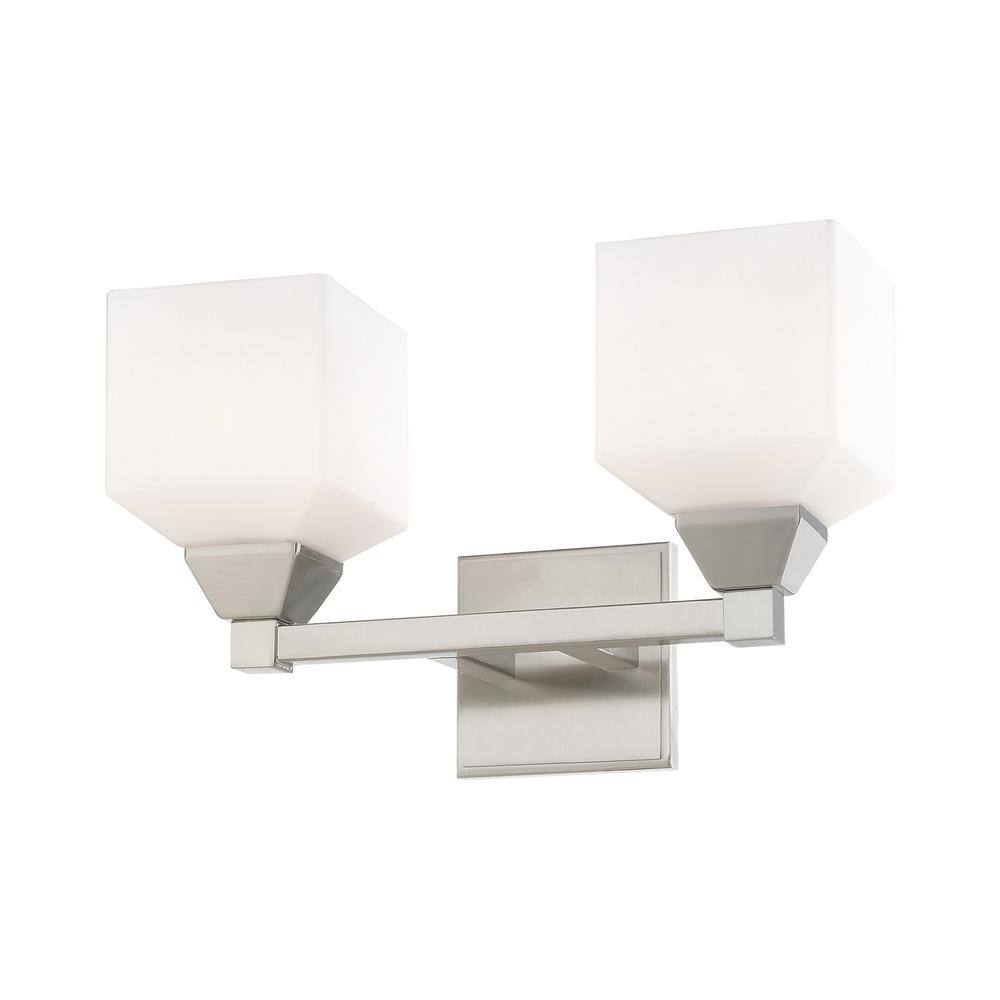 Aragon Brushed Nickel 2-Light Vanity with Satin Opal Glass