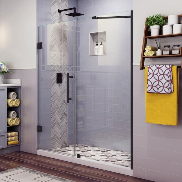 Aston Belmore 69.25 in. to 70.25 in. x 72 in. Frameless Hinged Shower Door in Matte Black