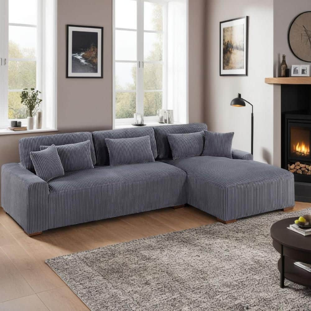 Lio 107 in. Round Arm 2-Piece Corduroy L-Shaped Sectional Sofa in. Dark Gray and Brown price history on PriceWatchPro