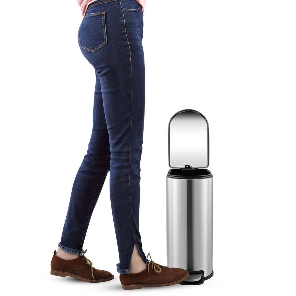 Roland Mini Stainless Steel Step-Open Trash Can, 2.6-Gallon, Chrome Finish