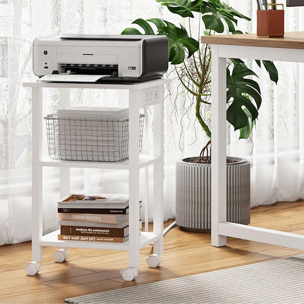 Ahfiwaso 3 Tier Printer Stand Mobile Cart with Power Outlets and