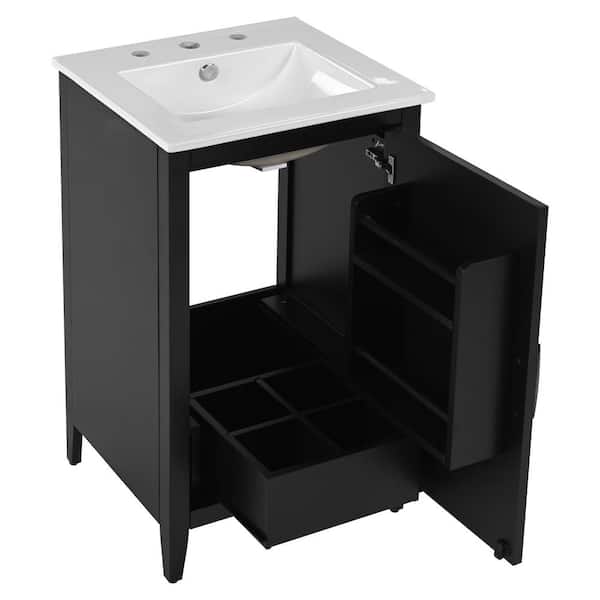 20.3 in. W x 18.5 in. D x 34.1 in. H Single Sink Freestanding Bath Vanity in Black with White Ceramic Top
