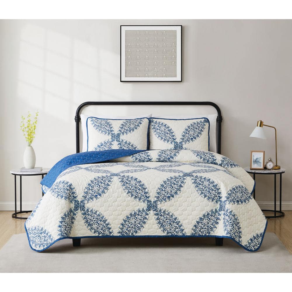 Cannon Abigail Quilt Set - Cream/Blue - King