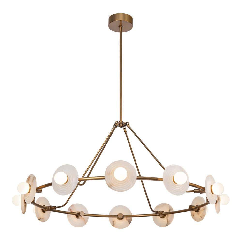 Vintage Brass and Alabaster 12-Light LED Chandelier