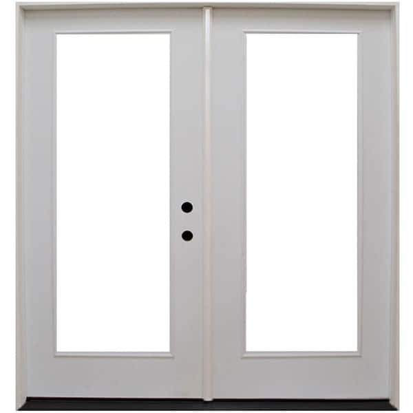 Steves & Sons 48 in. x 80 in. Reliant Series Clear Full Lite White Primed Left Hand Inswing Fiberglass Double Prehung Patio Door