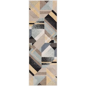 Washable Decor Blue Multicolor 2 ft. x 6 ft. Abstract Contemporary Runner Area Rug