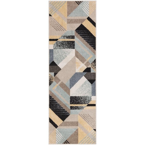 Nourison Washable Decor Blue Multicolor 2 ft. x 6 ft. Abstract Contemporary Runner Area Rug