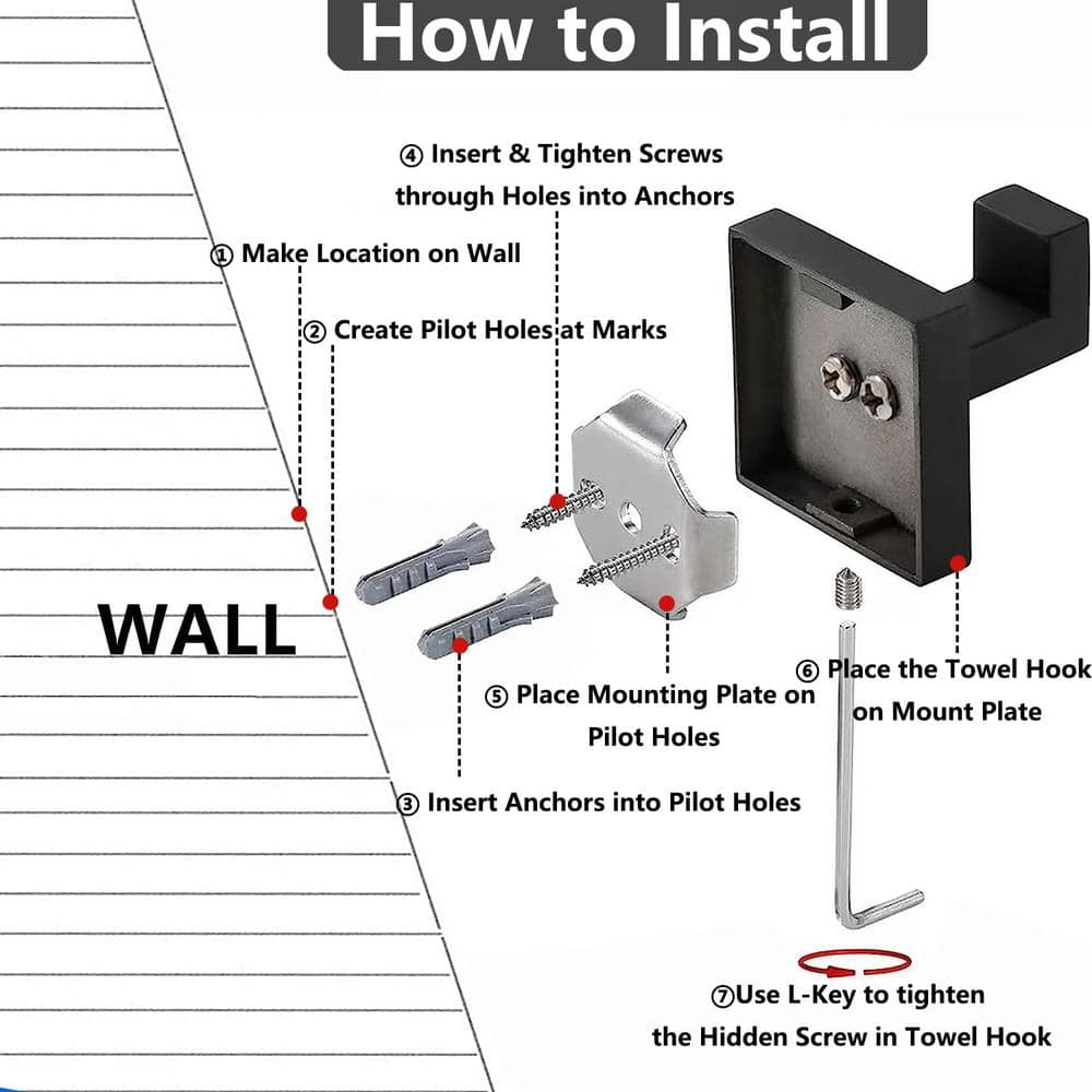 Matte Black Stainless Steel Wall Mounted J-Hook Set