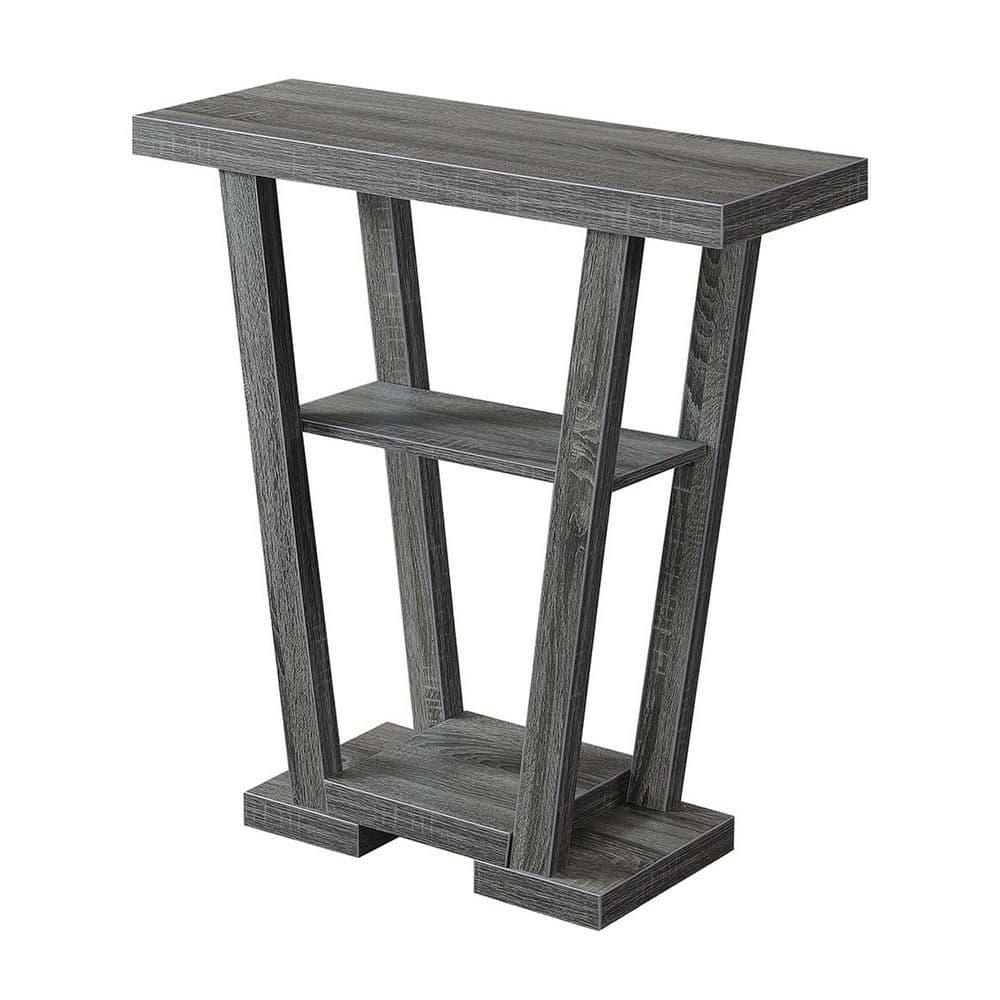 Newport Weathered Gray V-Shaped Console with Spacious Storage