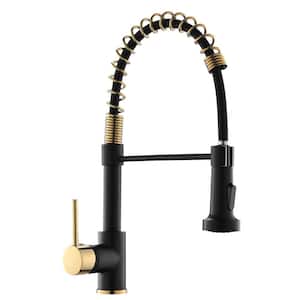 Single-Handle 16 in. Commercial Kitchen Faucet with Dual Function Pull-Down Sprayhead in Gold and Black Finish