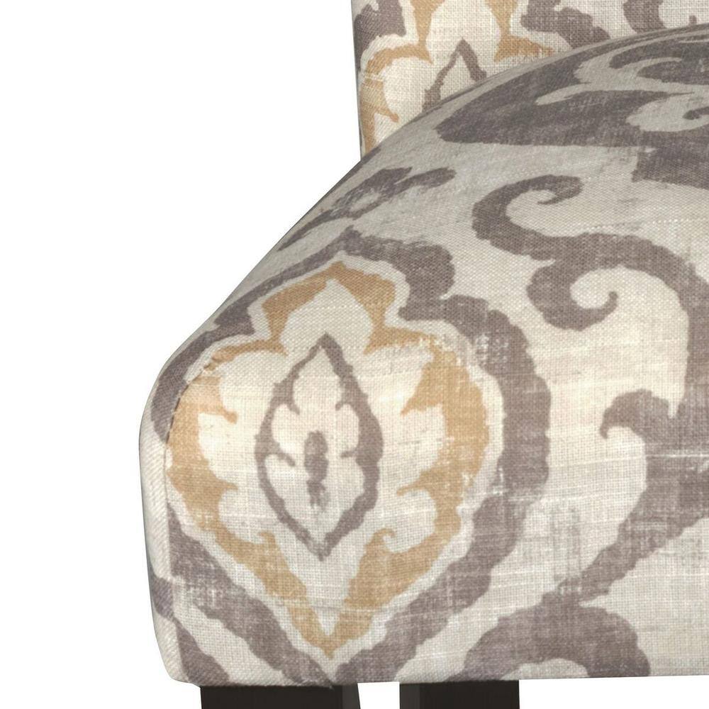 Paisley Linen Upholstered Parsons Side Chair with Wood Legs