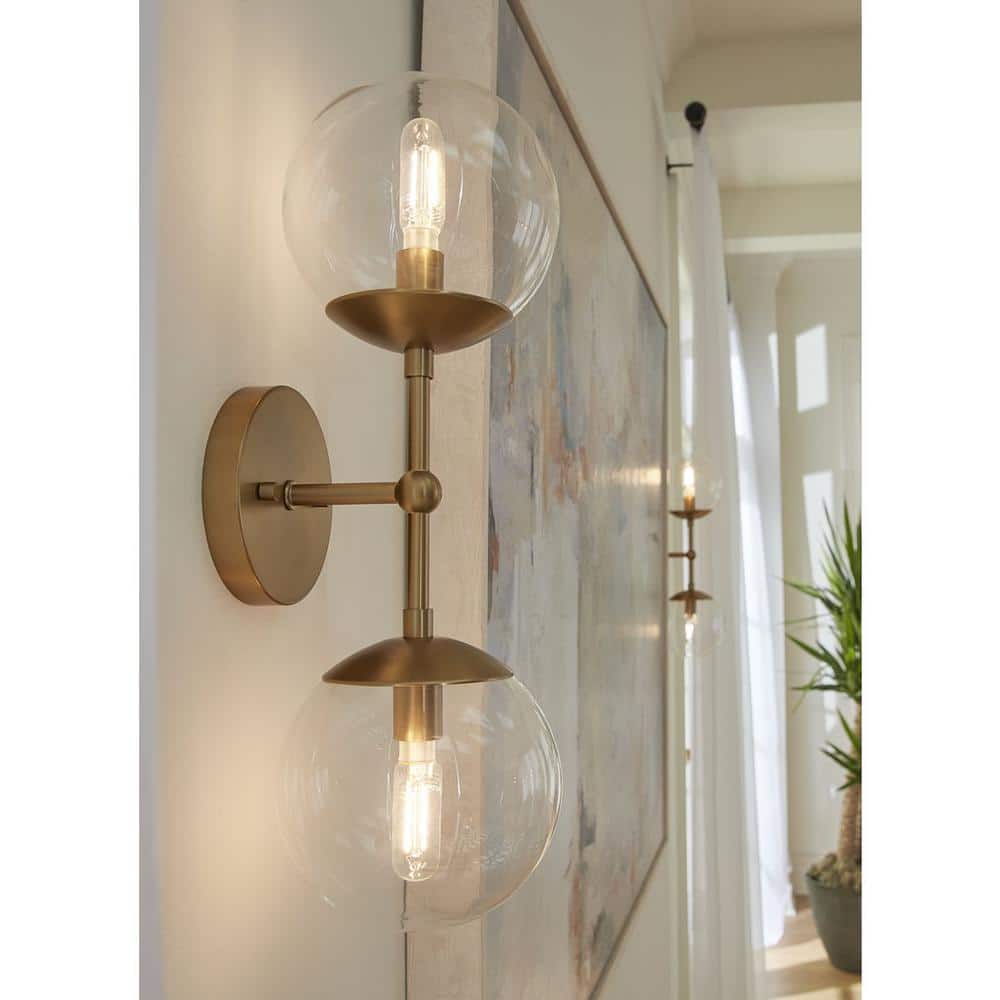Atwell Collection 6 in. 2-Light Brushed Bronze Mid-Century Modern Wall Sconce with Clear Glass Shade price history on PriceWatchPro