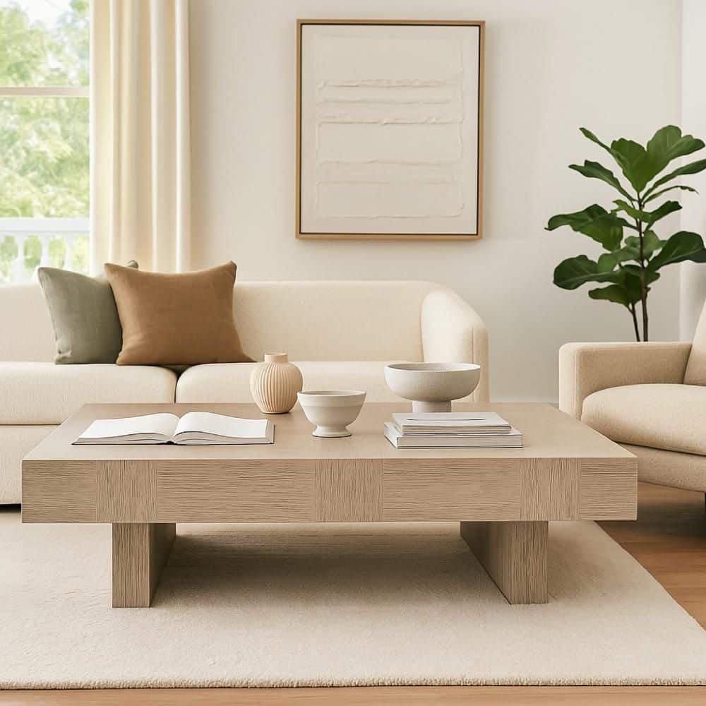 Benjara Laina 60 in. Light Grayish Brown Rectangle Hard Wood