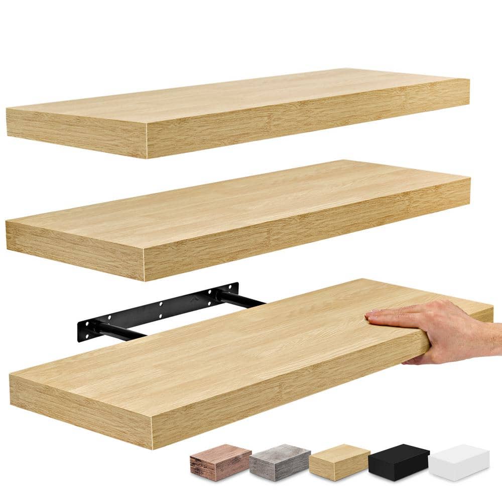 Mahogany Brown Wooden Floating Accent Shelves Set