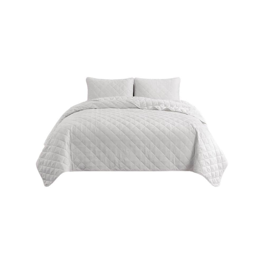 White Twin Microfiber Reversible Quilt Set with Shams