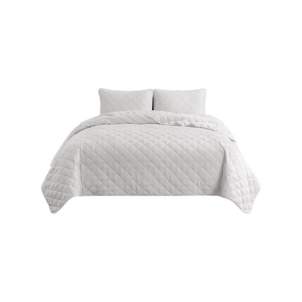 swift home Swift Home All-Season 3-Piece White Solid Color Microfiber Twin/Twin XL Quilt Set