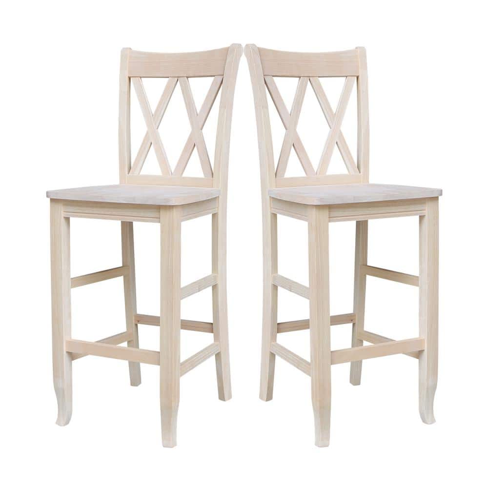Traditional Elegant Unfinished Parawood 29" Double X-Back Barstool