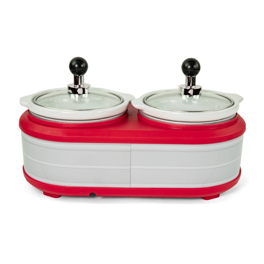 Red and White Stainless Steel Dual Section Slow Cooker