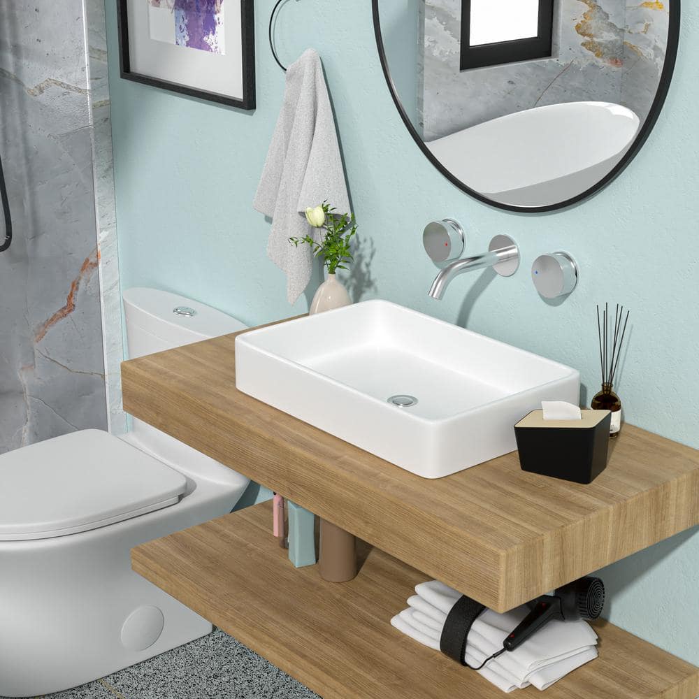 24'' x 16'' White Ceramic Rectangular Above-Counter Sink
