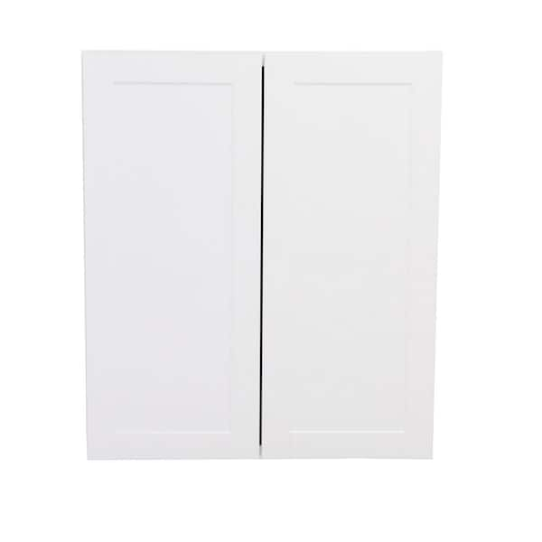 Hampton Bay Shaker Satin White Stock Assembled Wall Kitchen Cabinet 36 In X 42 In X 12 In Kw3642 Ssw The Home Depot