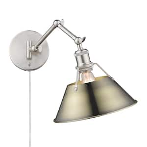 Orwell 10 in. 1-Light Pewter and Aged Brass Plug-In or Hardwired Swing Arm with 120 in. Cord for Bedroom and Foyer