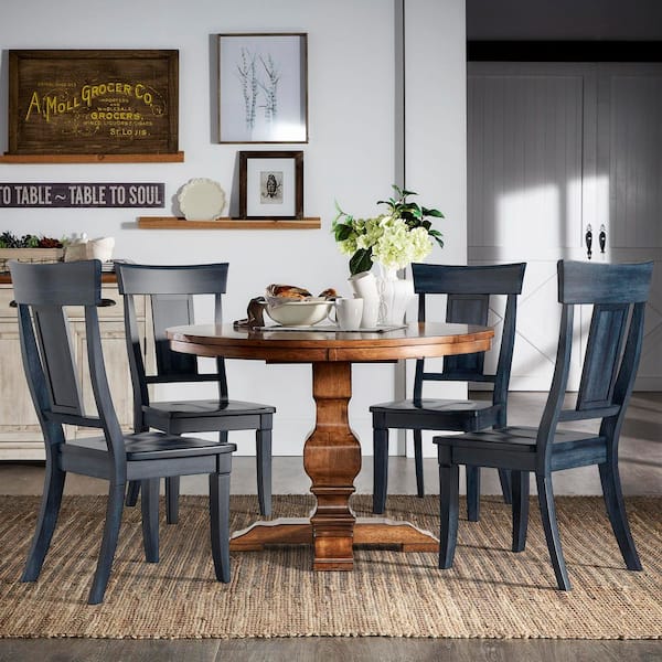 Antique Denim Panel Back Wood Dining Chairs (Set Of 2)