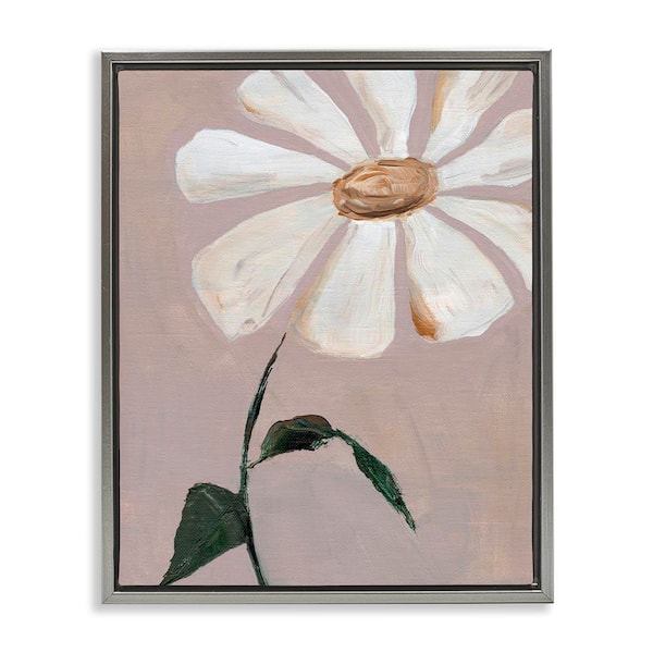 Single Daisy Sprig by Nikita Jariwala Gray Floater Frame Nature Graphic Art Print 31 in. x 25 in.