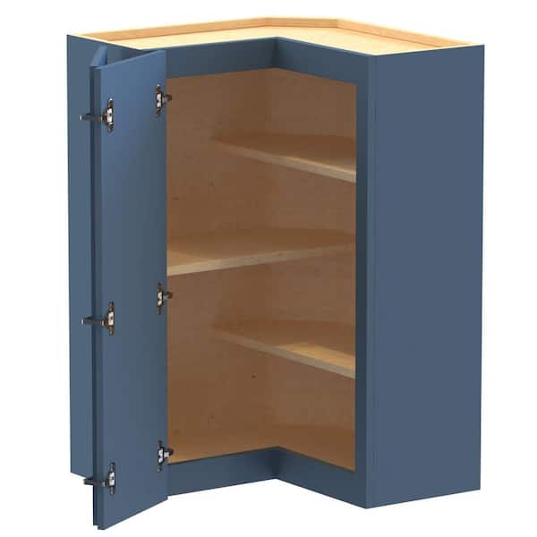 Home Decorators Collection Newport 24 in. W x 12 in. D x 36 in. H Assembled Plywood Corner Wall Kitchen Cabinet in Mythic Blue with Shelves