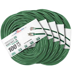 100 ft. 16-Gauge/3-Conductors SJTW Indoor/Outdoor Extension Cord with Lighted End Green (5-Pack)