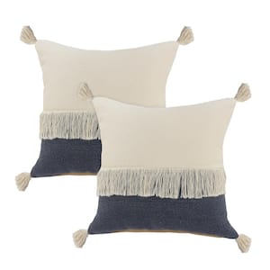 Larry Distressed Blue Color Block 100% Cotton 20 in. x 20 in. Throw Pillow (Set of 2)