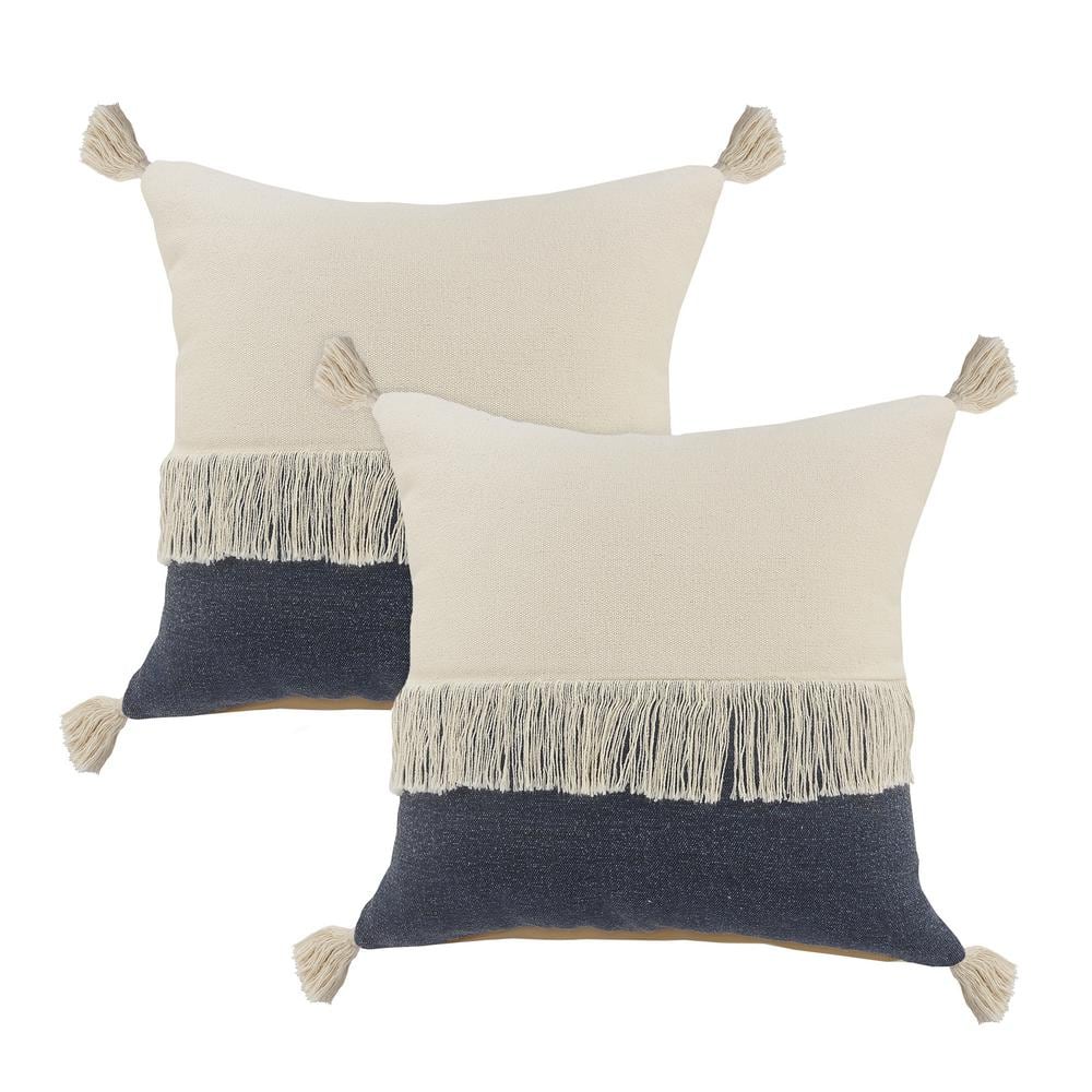 Larry Distressed Blue Color Block 100% Cotton 20 in. x 20 in. Indoor Throw 
