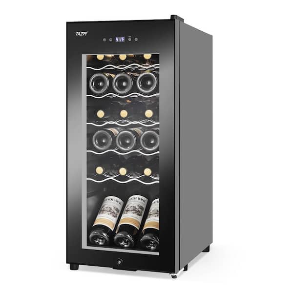 TAZPI 13.6 in. Wine Cooler 18 Bottle Freestanding Wine Refrigerator with Door Lock, Black
